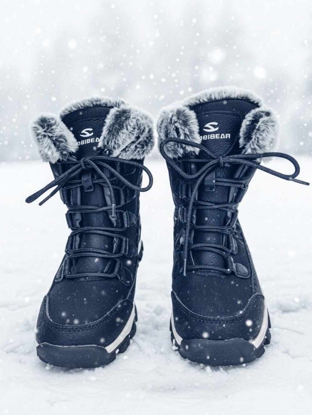 Hobibear Womens AW7772 Gray Anti-Slip Waterproof Fur Lined Snow Boots Size 40
